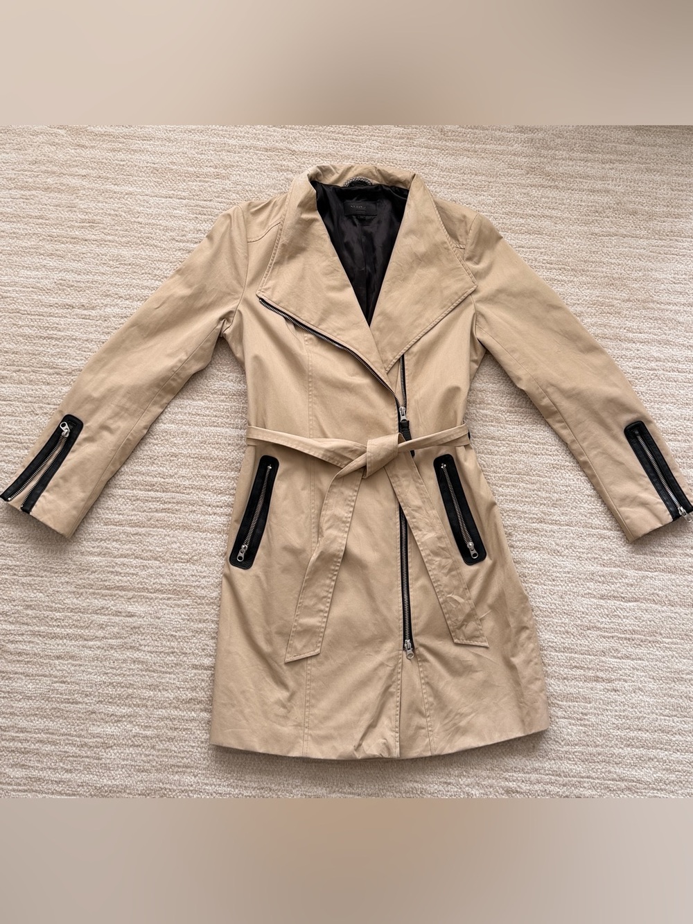Luxury Mackage Estela Women's Beige Trench Leather and Corton Coat MSRP: $800